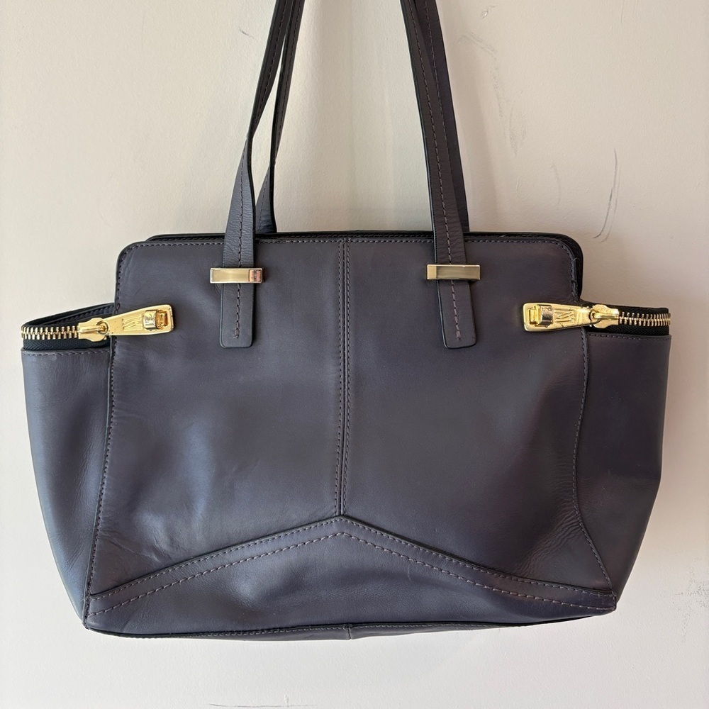 ANTONIO MELANI Navy Leather Shoulder Bag with Gold Accents